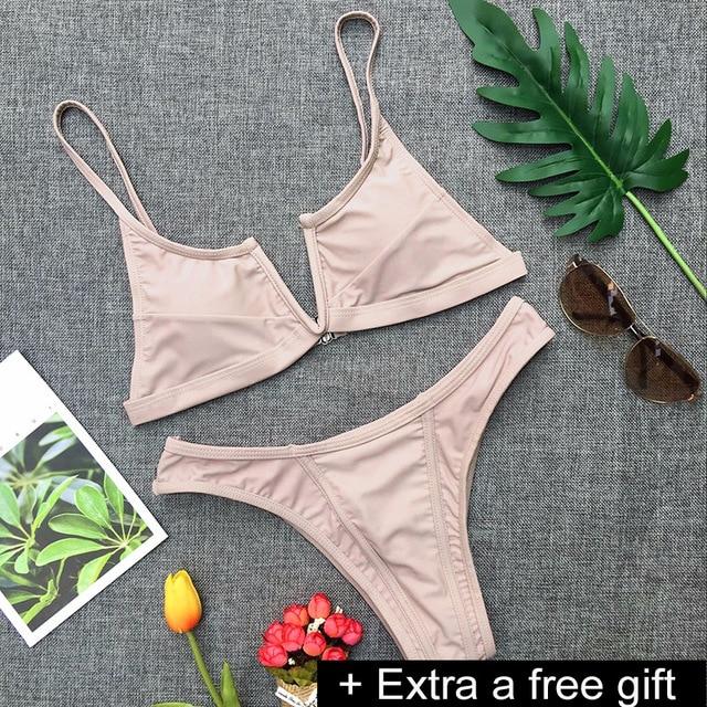 Sexy Solid Ribbed Swimsuit Women BIKINI Set 2018 New Shoulder Lace-up Bathing Suit Tankini Push Up Swimwear Maillot De Bain Girl