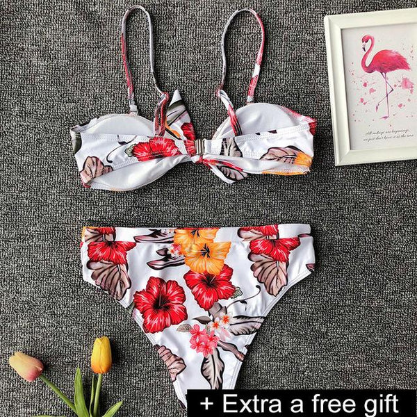 Sexy Solid Ribbed Swimsuit Women BIKINI Set 2018 New Shoulder Lace-up Bathing Suit Tankini Push Up Swimwear Maillot De Bain Girl