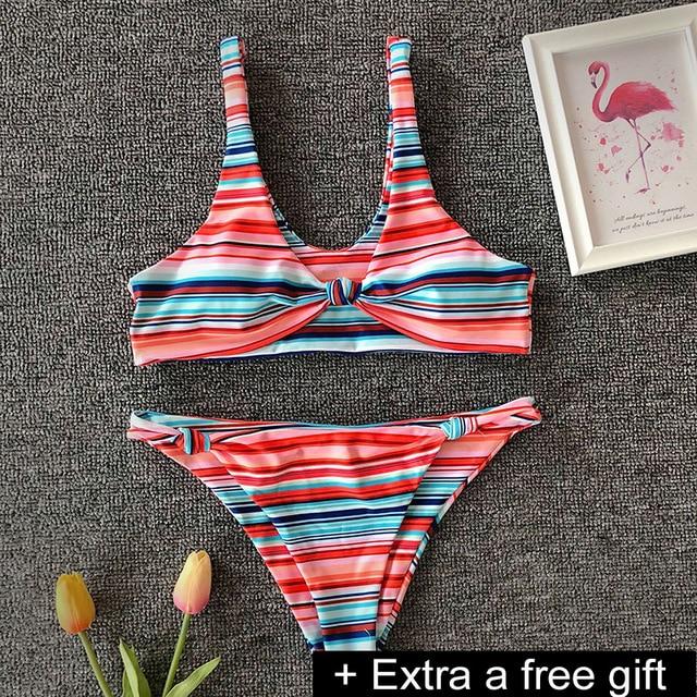 Sexy Solid Ribbed Swimsuit Women BIKINI Set 2018 New Shoulder Lace-up Bathing Suit Tankini Push Up Swimwear Maillot De Bain Girl