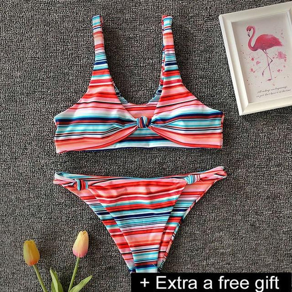 Sexy Solid Ribbed Swimsuit Women BIKINI Set 2018 New Shoulder Lace-up Bathing Suit Tankini Push Up Swimwear Maillot De Bain Girl
