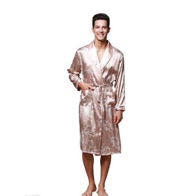 Men Long Sleeve Satin Dragon Silk Nightwear Bathrobes Bath Robe Summer New Kimono Robes Turn-Down Collsr Loose Causal Sleepwear