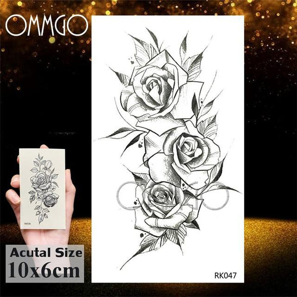 OMMGO Black Henna Arm Tattoo Mandala Flower Temporary Tattoos For Women Female Girls Sticker Fake Tattoo Mehndi Custom Tatoos