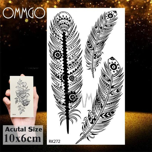OMMGO Black Henna Arm Tattoo Mandala Flower Temporary Tattoos For Women Female Girls Sticker Fake Tattoo Mehndi Custom Tatoos