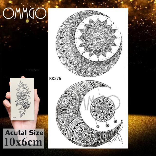 OMMGO Black Henna Arm Tattoo Mandala Flower Temporary Tattoos For Women Female Girls Sticker Fake Tattoo Mehndi Custom Tatoos