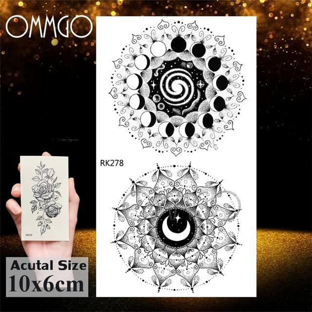 OMMGO Black Henna Arm Tattoo Mandala Flower Temporary Tattoos For Women Female Girls Sticker Fake Tattoo Mehndi Custom Tatoos