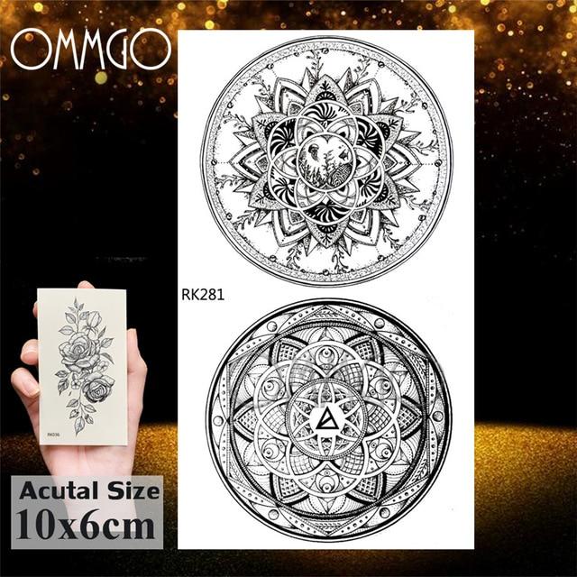 OMMGO Black Henna Arm Tattoo Mandala Flower Temporary Tattoos For Women Female Girls Sticker Fake Tattoo Mehndi Custom Tatoos