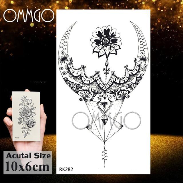 OMMGO Black Henna Arm Tattoo Mandala Flower Temporary Tattoos For Women Female Girls Sticker Fake Tattoo Mehndi Custom Tatoos