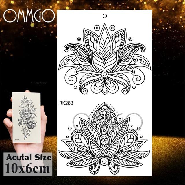 OMMGO Black Henna Arm Tattoo Mandala Flower Temporary Tattoos For Women Female Girls Sticker Fake Tattoo Mehndi Custom Tatoos