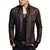 LNREAL Men's Synthetic Leather Jackets Solid Slim Stand Collar Zipper Fashion Coat
