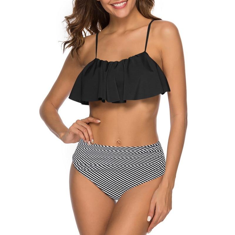 MoneRffi 2019 Swimsuit Women Beach Wear Retro Boho Flounce Swimwear Sexy High  Bikini Set Push Up Bathing Suit Plus Size