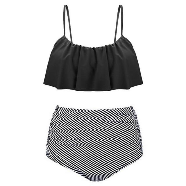 MoneRffi 2019 Swimsuit Women Beach Wear Retro Boho Flounce Swimwear Sexy High  Bikini Set Push Up Bathing Suit Plus Size