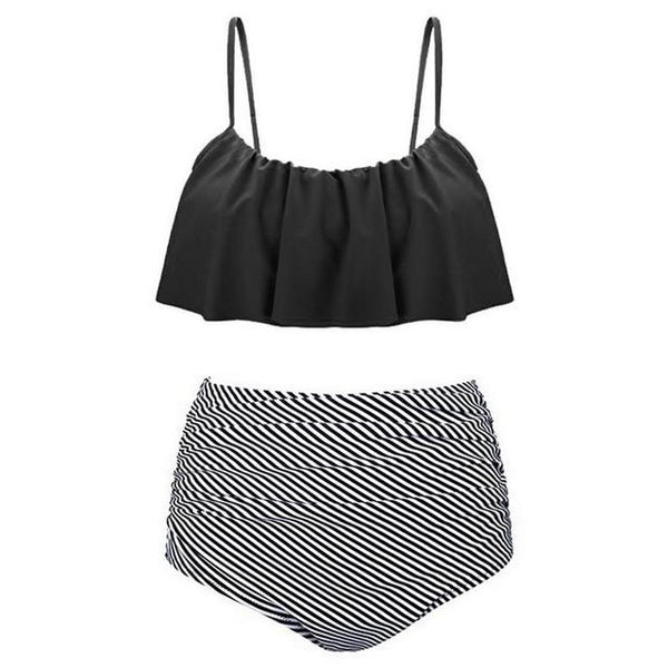 MoneRffi 2019 Swimsuit Women Beach Wear Retro Boho Flounce Swimwear Sexy High  Bikini Set Push Up Bathing Suit Plus Size