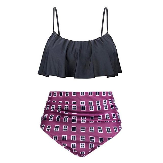 MoneRffi 2019 Swimsuit Women Beach Wear Retro Boho Flounce Swimwear Sexy High  Bikini Set Push Up Bathing Suit Plus Size
