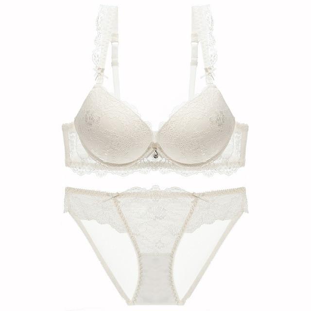 New Europe Girl Sexy Lace Bra Set Gather Adjustable Underwear Sets For Women A B C Cup