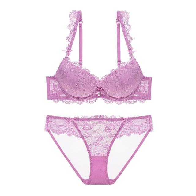 New Europe Girl Sexy Lace Bra Set Gather Adjustable Underwear Sets For Women A B C Cup