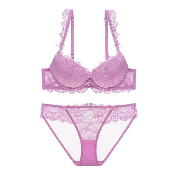 New Europe Girl Sexy Lace Bra Set Gather Adjustable Underwear Sets For Women A B C Cup