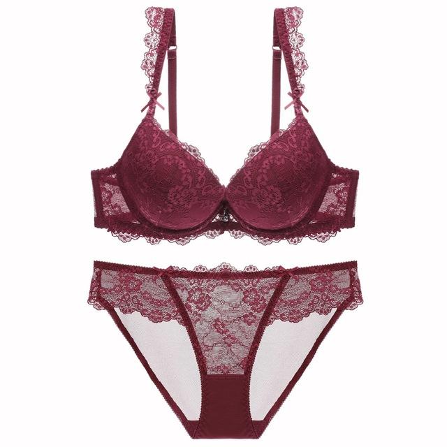 New Europe Girl Sexy Lace Bra Set Gather Adjustable Underwear Sets For Women A B C Cup