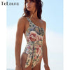 2019 Sexy One Piece Swimsuit Women Swimwear Push Up Monokini Print Bandage One shoulder Bathing Suit Bodysuit Beach Wear Female