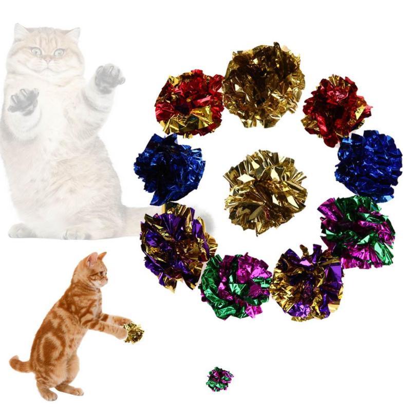 6/12Pcs Cat Toys Multicolor Mylar Crinkle Ball Ring Paper Sound Toy for Cat Kitten Playing Interactive Pet Cat Products Supplies