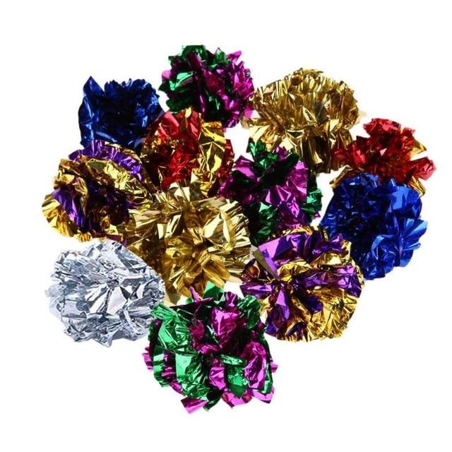 6/12Pcs Cat Toys Multicolor Mylar Crinkle Ball Ring Paper Sound Toy for Cat Kitten Playing Interactive Pet Cat Products Supplies