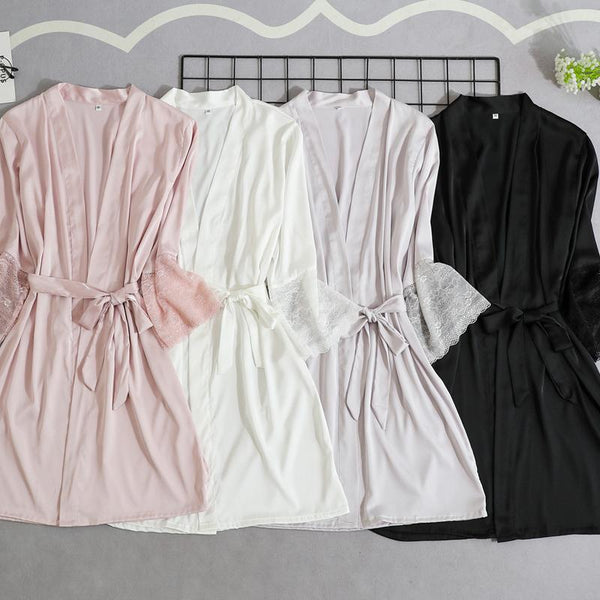 Lace Sleeve Sexy Women Nightwear Peignoir Mariage Wedding Kimono Chiffon Silk Female Bathrobes Bridemaid Robes Personalized Name
