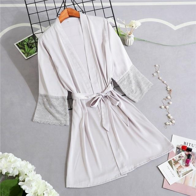 Lace Sleeve Sexy Women Nightwear Peignoir Mariage Wedding Kimono Chiffon Silk Female Bathrobes Bridemaid Robes Personalized Name