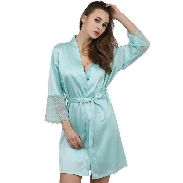 Lace Sleeve Sexy Women Nightwear Peignoir Mariage Wedding Kimono Chiffon Silk Female Bathrobes Bridemaid Robes Personalized Name