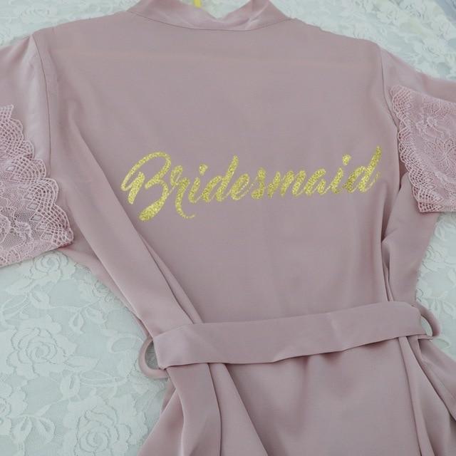 Lace Sleeve Sexy Women Nightwear Peignoir Mariage Wedding Kimono Chiffon Silk Female Bathrobes Bridemaid Robes Personalized Name