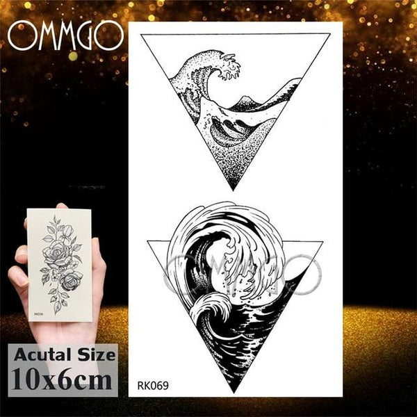 OMMGO Black Wolf Forest Tribal Feather Tattoos Temporary Sticker Tree Fierce Animal Fake Tattoo For Men Body Art Custom Tatoos