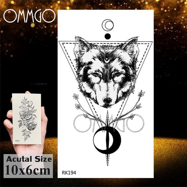 OMMGO Black Wolf Forest Tribal Feather Tattoos Temporary Sticker Tree Fierce Animal Fake Tattoo For Men Body Art Custom Tatoos