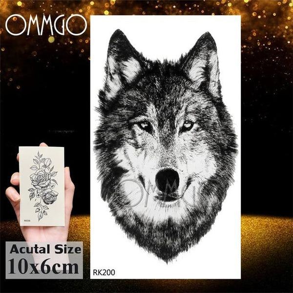 OMMGO Black Wolf Forest Tribal Feather Tattoos Temporary Sticker Tree Fierce Animal Fake Tattoo For Men Body Art Custom Tatoos
