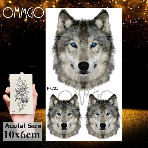 OMMGO Black Wolf Forest Tribal Feather Tattoos Temporary Sticker Tree Fierce Animal Fake Tattoo For Men Body Art Custom Tatoos