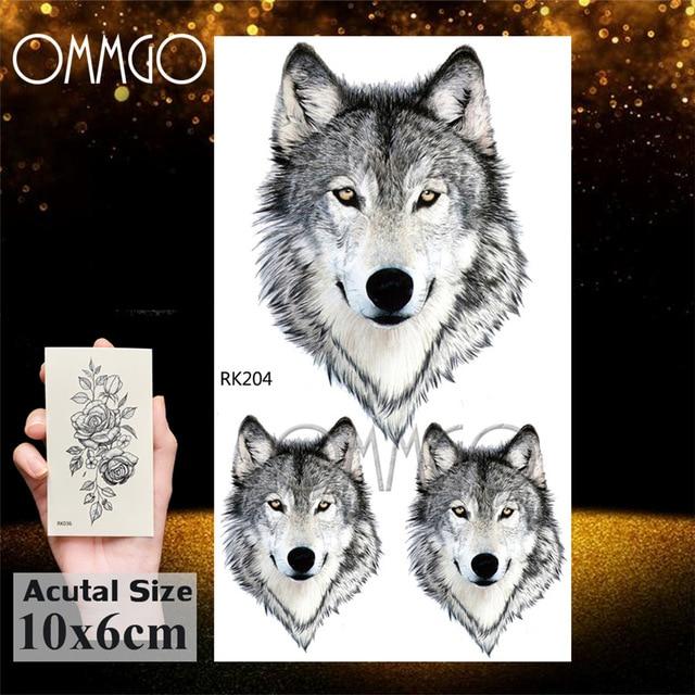 OMMGO Black Wolf Forest Tribal Feather Tattoos Temporary Sticker Tree Fierce Animal Fake Tattoo For Men Body Art Custom Tatoos