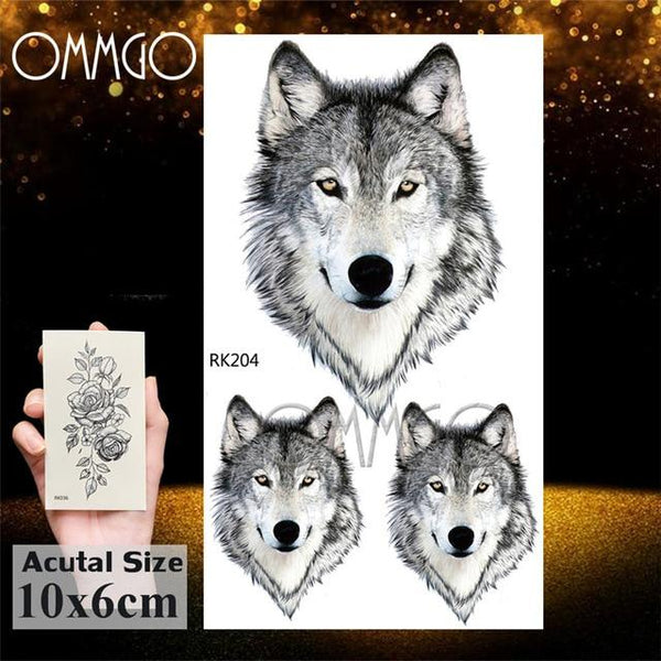 OMMGO Black Wolf Forest Tribal Feather Tattoos Temporary Sticker Tree Fierce Animal Fake Tattoo For Men Body Art Custom Tatoos