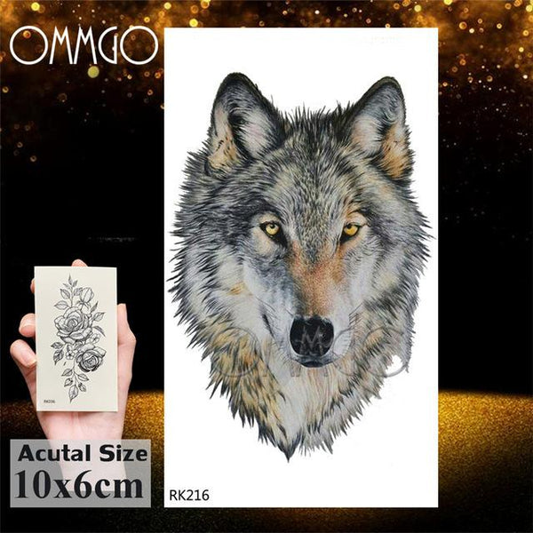 OMMGO Black Wolf Forest Tribal Feather Tattoos Temporary Sticker Tree Fierce Animal Fake Tattoo For Men Body Art Custom Tatoos