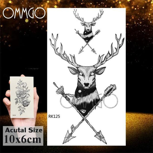OMMGO Black Wolf Forest Tribal Feather Tattoos Temporary Sticker Tree Fierce Animal Fake Tattoo For Men Body Art Custom Tatoos