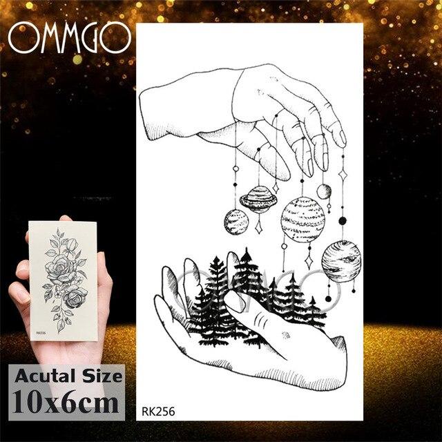 OMMGO Black Wolf Forest Tribal Feather Tattoos Temporary Sticker Tree Fierce Animal Fake Tattoo For Men Body Art Custom Tatoos