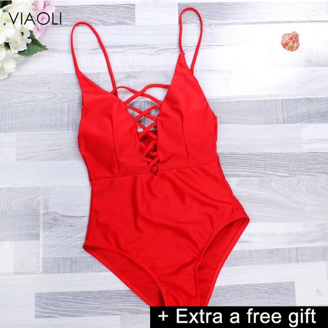 New  One Piece Red Swimsuit Bandage Swimwear Women Monokini Swimming Suit for Women Sexy Bathing Suit Biquini Lady's Beachwear