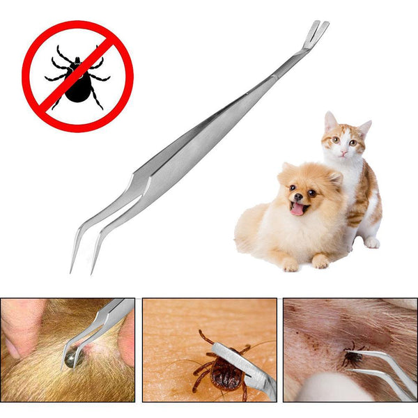 2 In 1 Stainless Steel  Pet Flea Treatment Tick Removal Tick Tweezers Professional Quick Tick Removal Tool for Cat Dog People