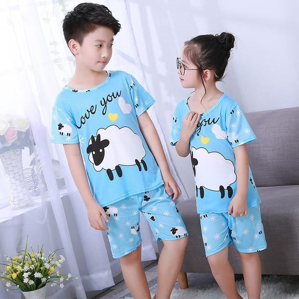 Pajamas set for children Summer 2019 Boys Girls Kids home Clothing Cartoon short Sleeve baby Sleepwear Suit Children's Day gifts