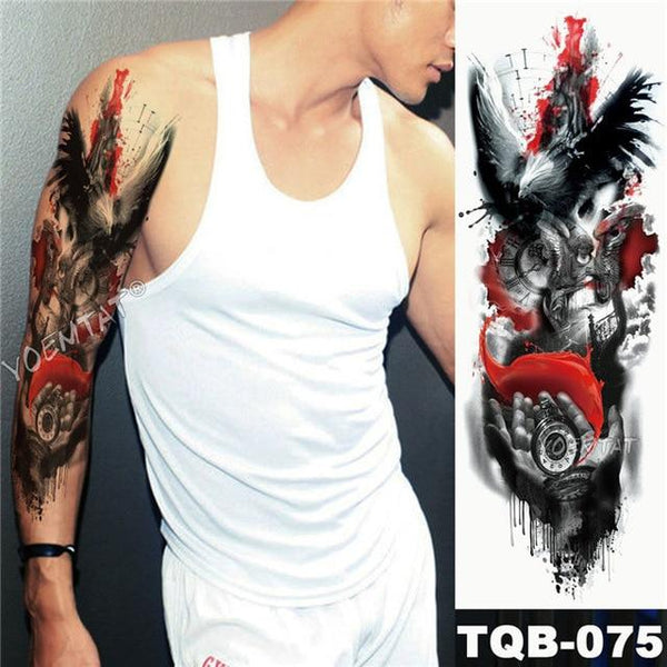 Large Arm Sleeve Tattoo Maori Power Totem Waterproof Temporary Tatto Sticker Warrior Samurai Angel Skull Men Full Black Tatoo