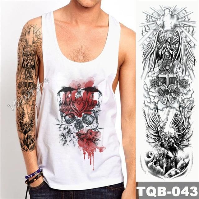 Large Arm Sleeve Tattoo Maori Power Totem Waterproof Temporary Tatto Sticker Warrior Samurai Angel Skull Men Full Black Tatoo