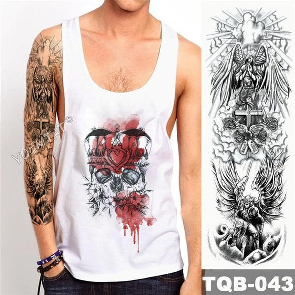Large Arm Sleeve Tattoo Maori Power Totem Waterproof Temporary Tatto Sticker Warrior Samurai Angel Skull Men Full Black Tatoo