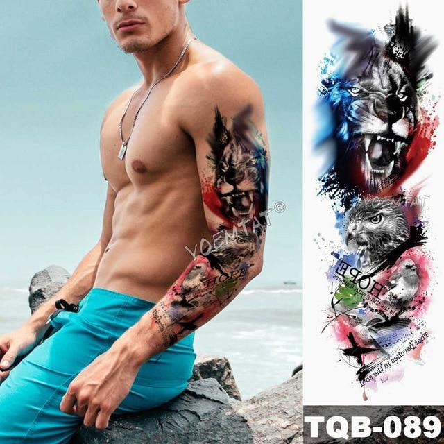 Large Arm Sleeve Tattoo Maori Power Totem Waterproof Temporary Tatto Sticker Warrior Samurai Angel Skull Men Full Black Tatoo