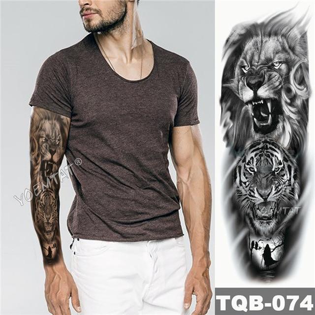 Large Arm Sleeve Tattoo Maori Power Totem Waterproof Temporary Tatto Sticker Warrior Samurai Angel Skull Men Full Black Tatoo