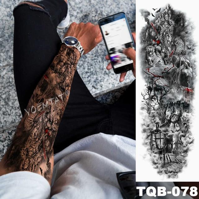 Large Arm Sleeve Tattoo Maori Power Totem Waterproof Temporary Tatto Sticker Warrior Samurai Angel Skull Men Full Black Tatoo
