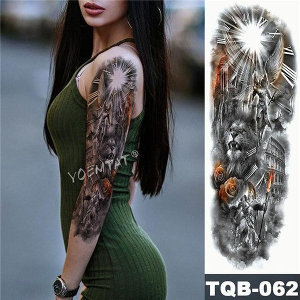 Large Arm Sleeve Tattoo Maori Power Totem Waterproof Temporary Tatto Sticker Warrior Samurai Angel Skull Men Full Black Tatoo