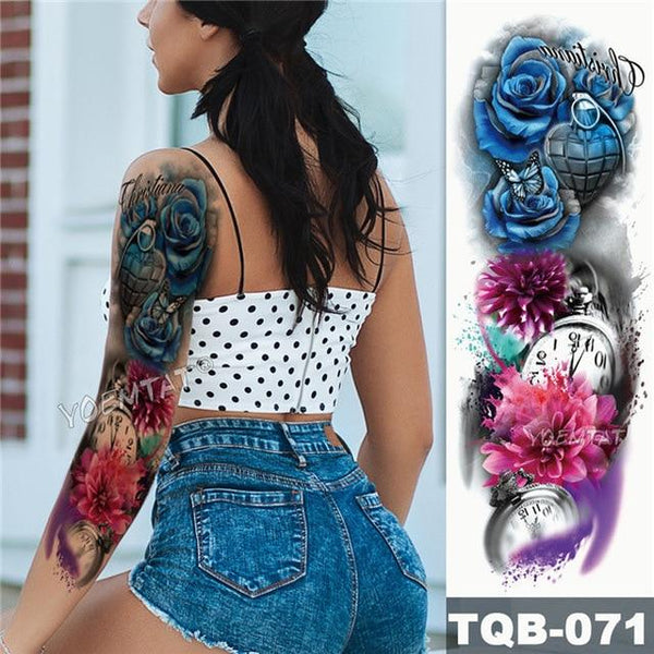 Large Arm Sleeve Tattoo Maori Power Totem Waterproof Temporary Tatto Sticker Warrior Samurai Angel Skull Men Full Black Tatoo