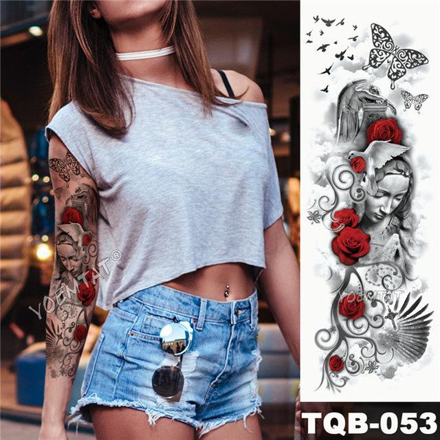 Large Arm Sleeve Tattoo Maori Power Totem Waterproof Temporary Tatto Sticker Warrior Samurai Angel Skull Men Full Black Tatoo
