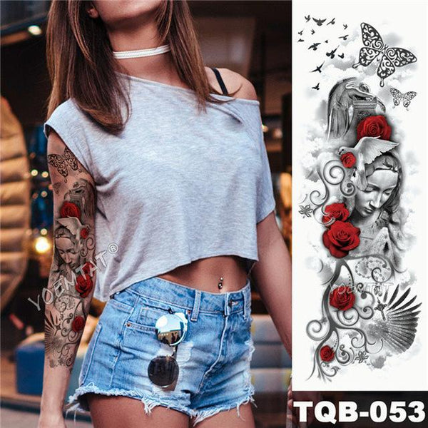Large Arm Sleeve Tattoo Maori Power Totem Waterproof Temporary Tatto Sticker Warrior Samurai Angel Skull Men Full Black Tatoo